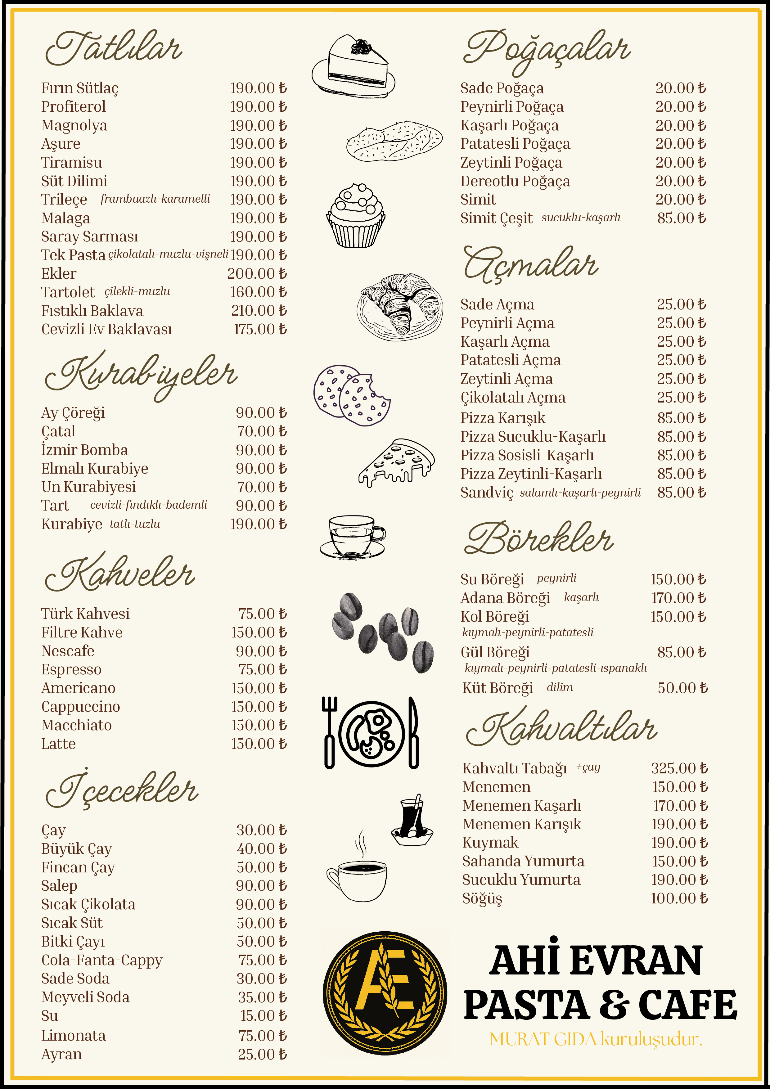 Ahi Evran Pasta Menü